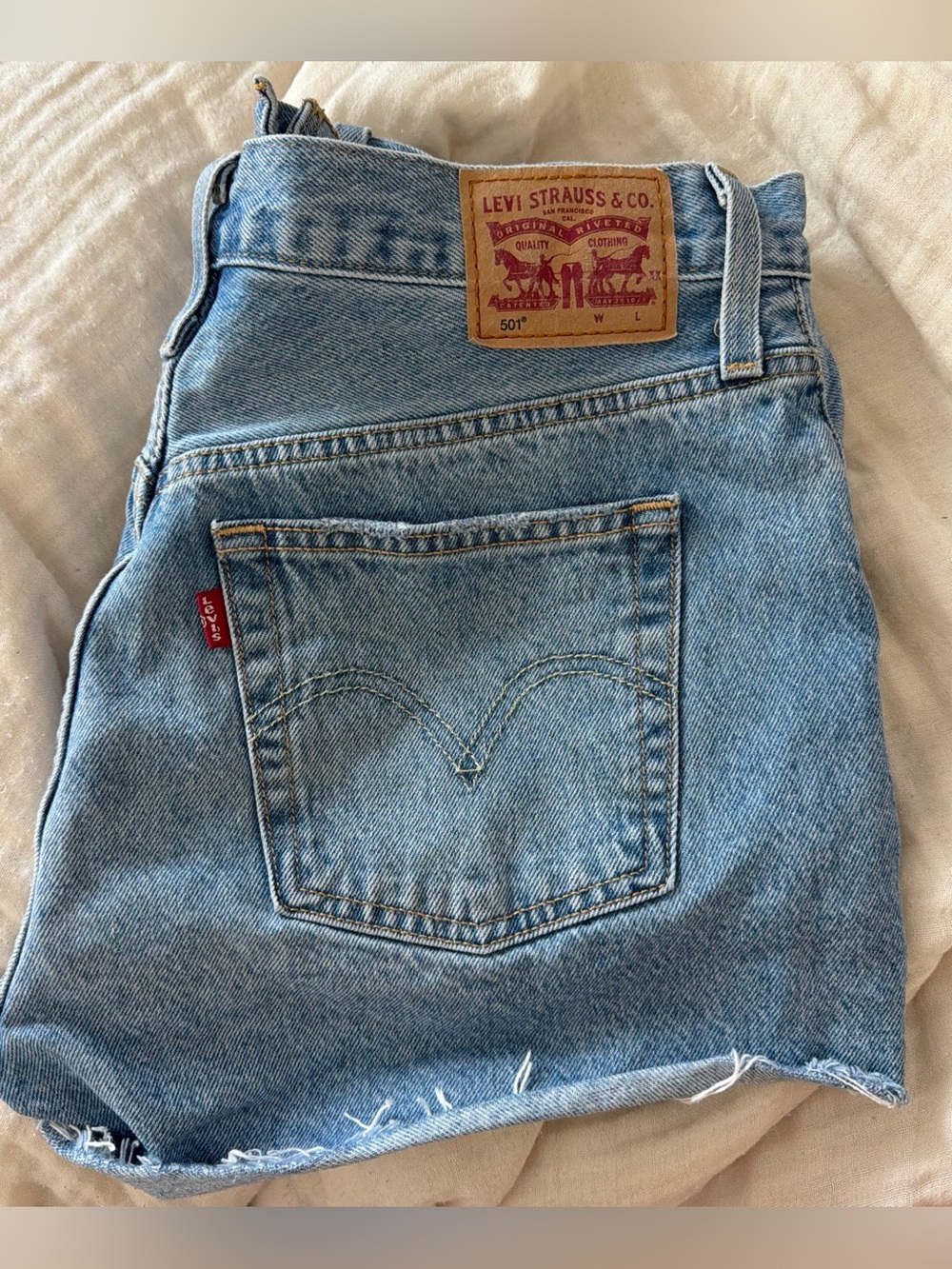 Levi's 501  Women's Medium Blue Denim Distressed Shorts